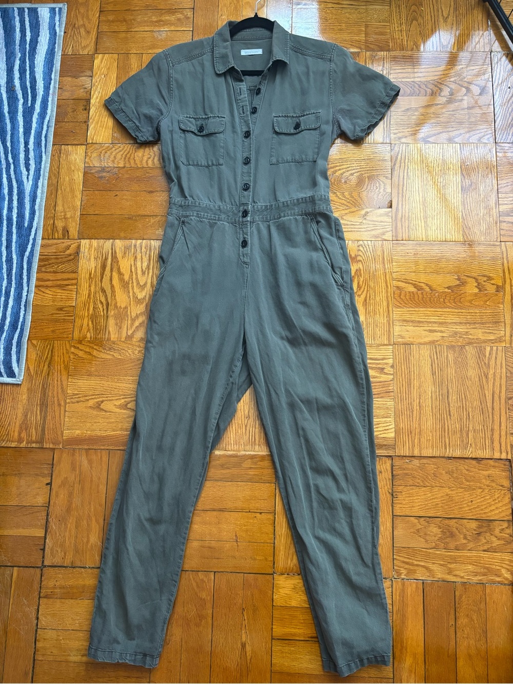 Outerknown S.E.A. SUIT Short Sleeve Jumpsuit Olive Green Utility Romper | XS